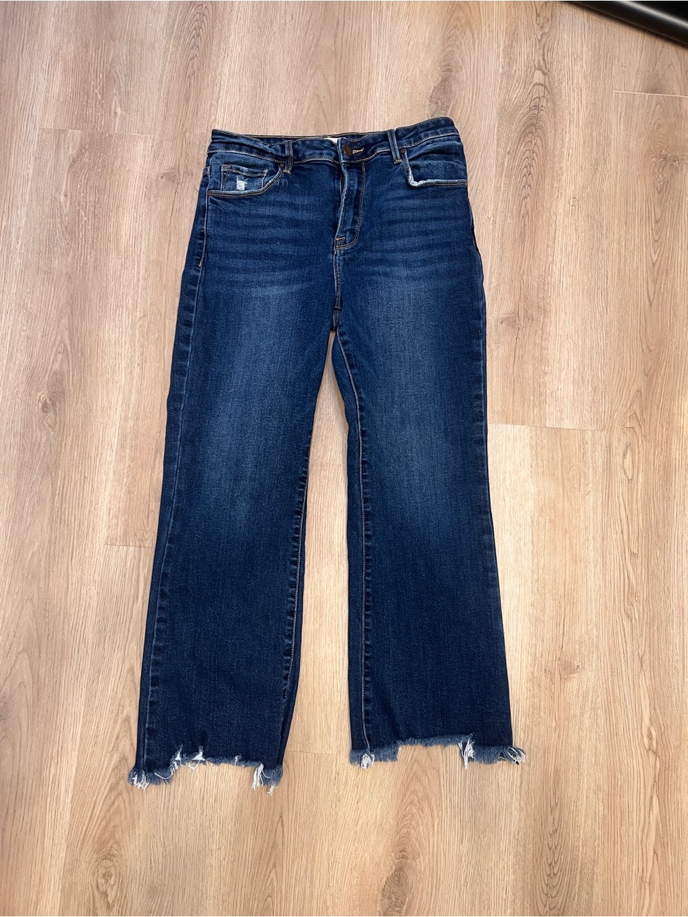 Women's Midnight Indigo Frayed Hem Wide-Leg Jeans